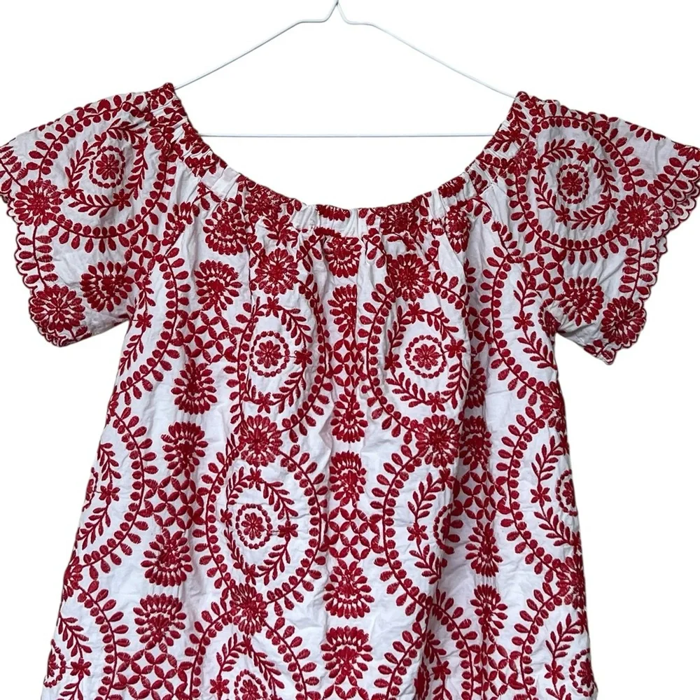 Entro red and white fully floral embroidered off the shoulder mini dress - Picture 7 of 14